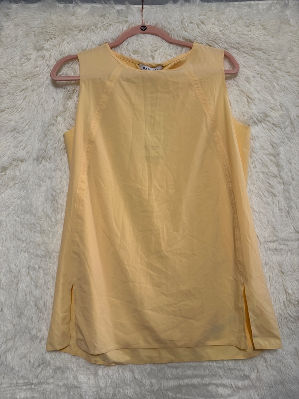 Athleta Womens Zephyr Refined Tank Size S/T Yellow Side Slits UPF 50+ Yoga READ
